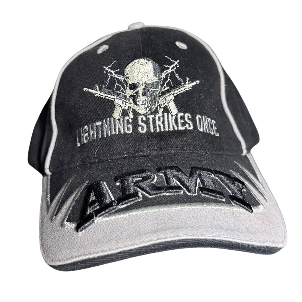 Vintage Eagle Crest US Army Hat Lightning Strikes Once Skull Rifle Graphic Strap